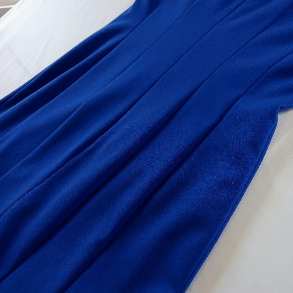 Tailored Sheath Bodice Dress Flounce Hem Elegant Office Royal Blue Size 6 - Picture 6 of 13